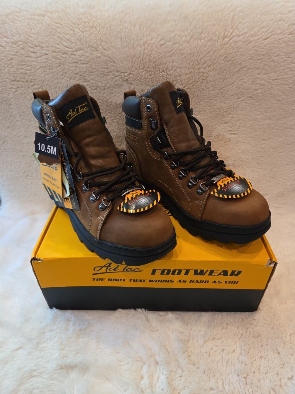 AdTec Men's 6" Crazy Horse Leather Hiker Boots Steel Toe Work shoes Rugged Brown